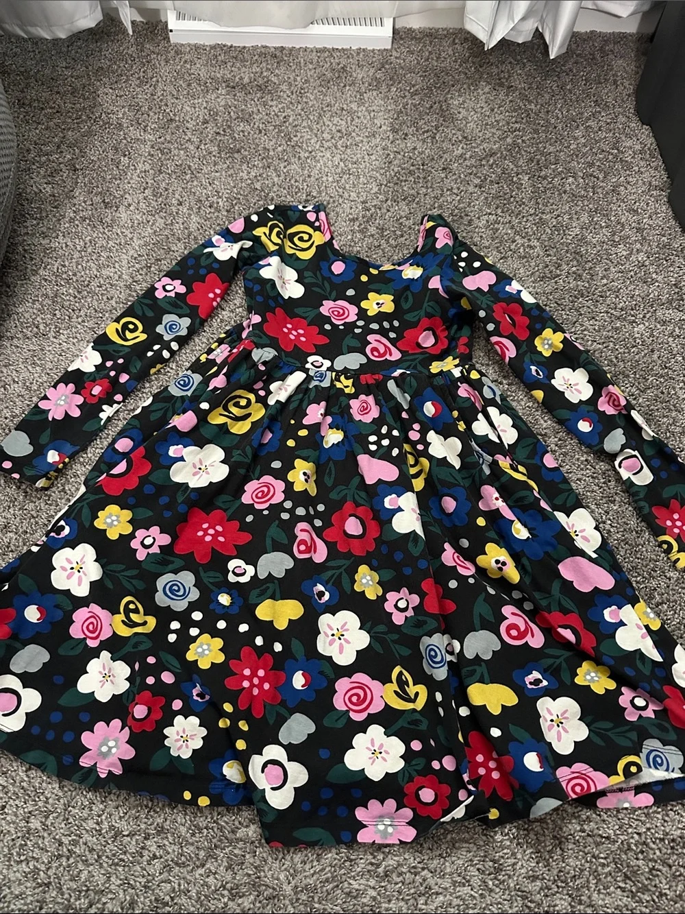 Hanna Andersson Black Floral Long-Sleeve Dress with Multicolor Blooms